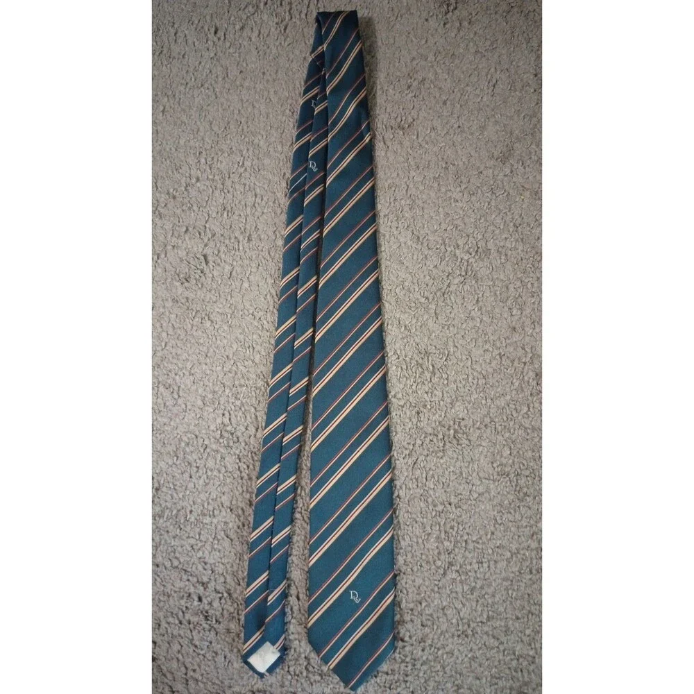 Vtg Christian Dior Men's Blue Striped Neck Tie Classsy Designer Preppy Boho